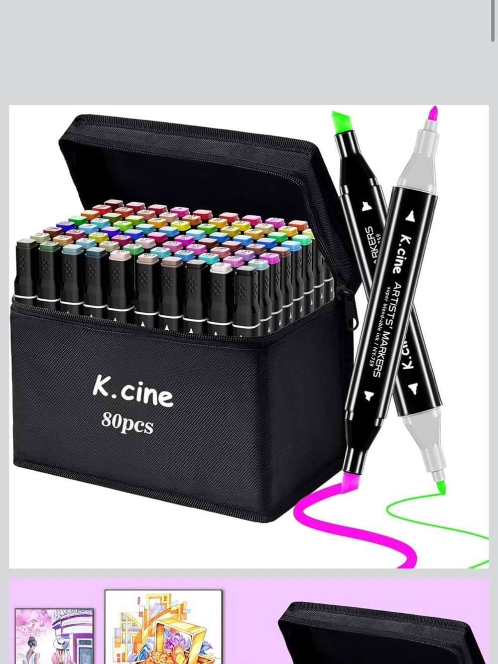 NEW K.CINE 80-Color Alcohol Art Markers Dual Tip Set